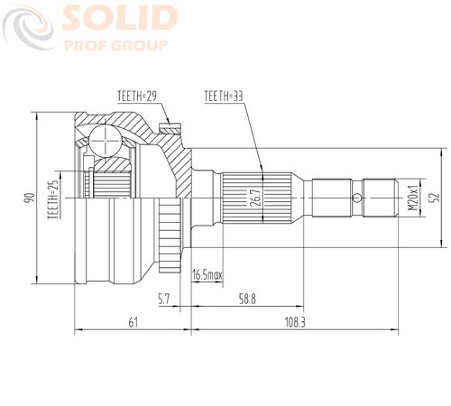 ШРУС наружный (граната) 33*25*52 ABS 29T